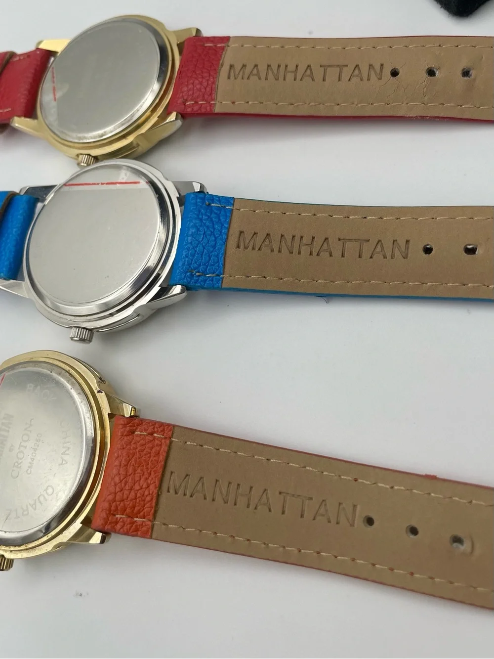3 Manhattan by Croton Watches w/ Silver Glitter Dial. Orange, Red, Blue